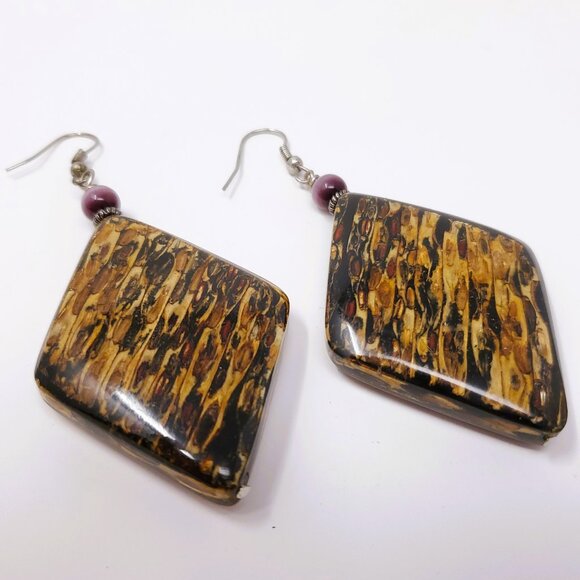 Natural Brown Diamond-Shape Earrings - Picture 4 of 5
